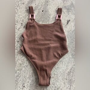 aerie Brown Textured One Piece Swimsuit